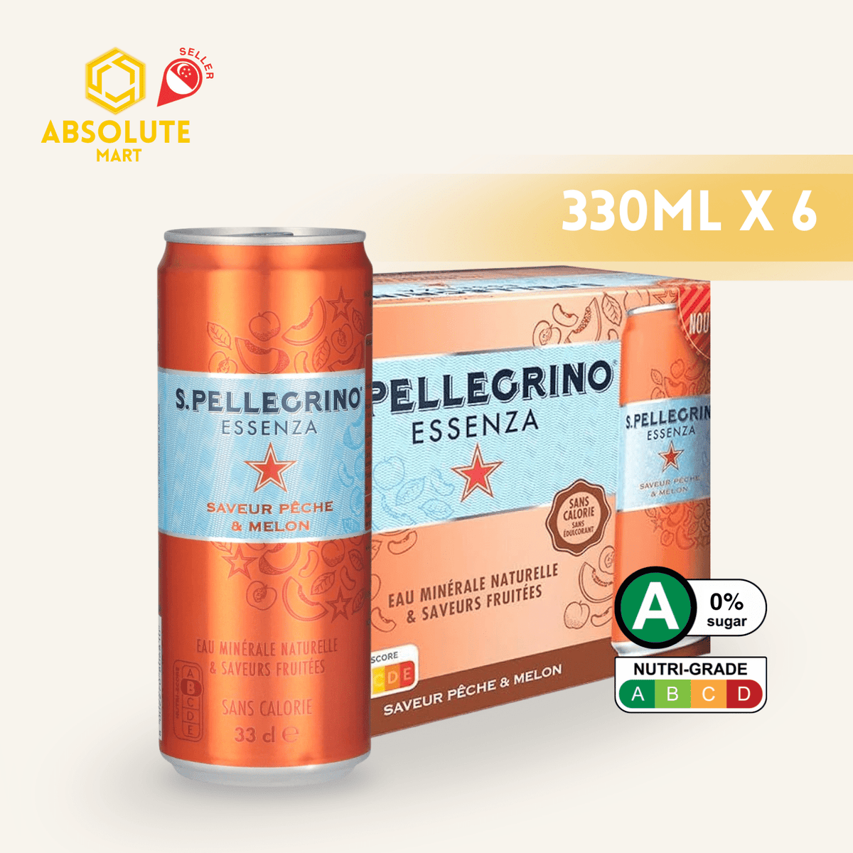 [SINGLE PACK] SAN PELLEGRINO Essenza Peach & Orange Melon 330ML X 6 (CAN) - ABSOLUTE MART[SINGLE PACK] SAN PELLEGRINO Essenza Peach & Orange Melon 330ML X 6 (CAN)Fruity Sparkling Drinks