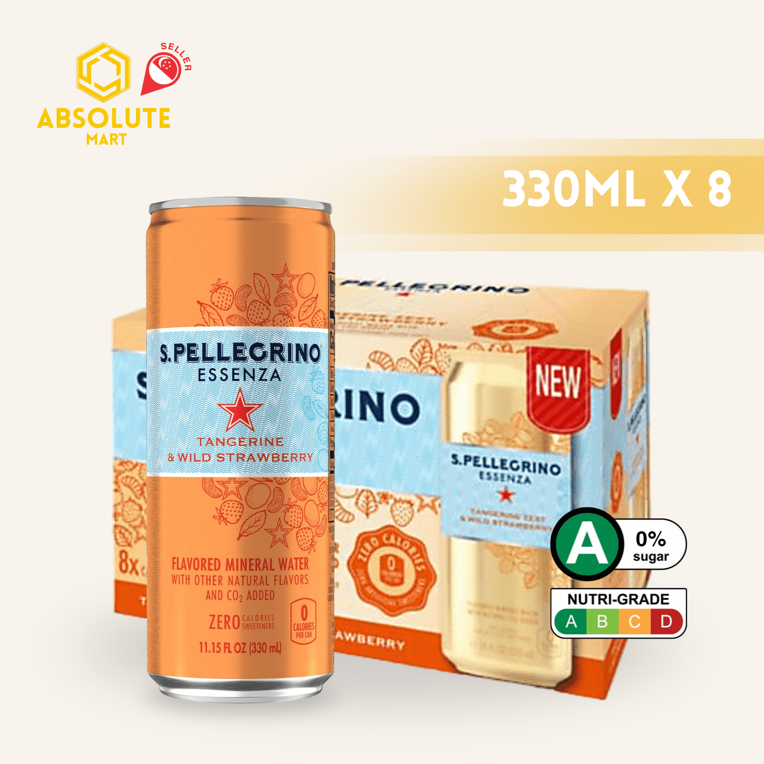 [SINGLE PACK] SAN PELLEGRINO Essenza Tangerine & Wild Strawberry 330ML X 8 (CAN) - ABSOLUTE MART[SINGLE PACK] SAN PELLEGRINO Essenza Tangerine & Wild Strawberry 330ML X 8 (CAN)Fruity Sparkling Drinks