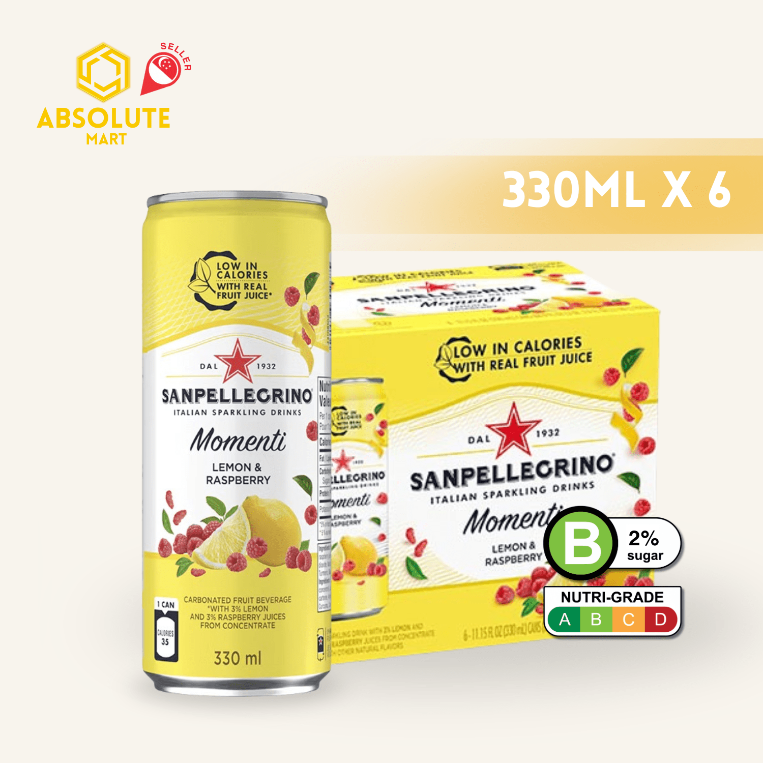 [SINGLE PACK] SAN PELLEGRINO MOMENTI LEMON & RASPBERRY 330ML X 6 (CAN) - ABSOLUTE MART[SINGLE PACK] SAN PELLEGRINO MOMENTI LEMON & RASPBERRY 330ML X 6 (CAN)Fruity Sparkling Drinks