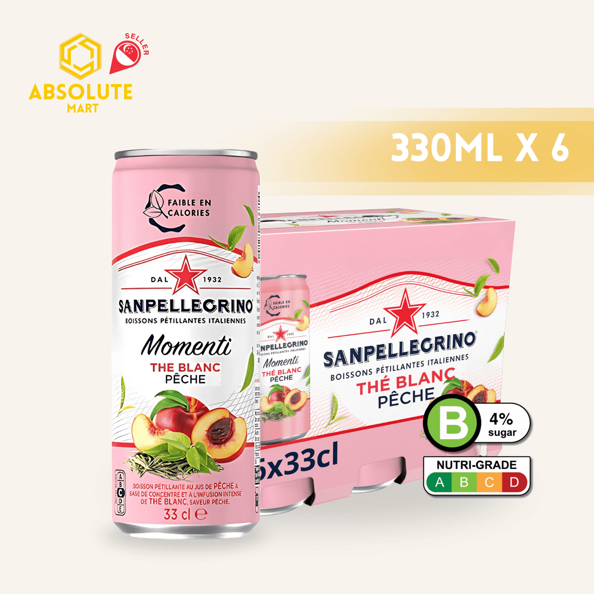 [SINGLE PACK] SAN PELLEGRINO Momenti Peach White Tea 330ML X 6 (CAN) - ABSOLUTE MART[SINGLE PACK] SAN PELLEGRINO Momenti Peach White Tea 330ML X 6 (CAN)Flavoured Sparkling Drinks
