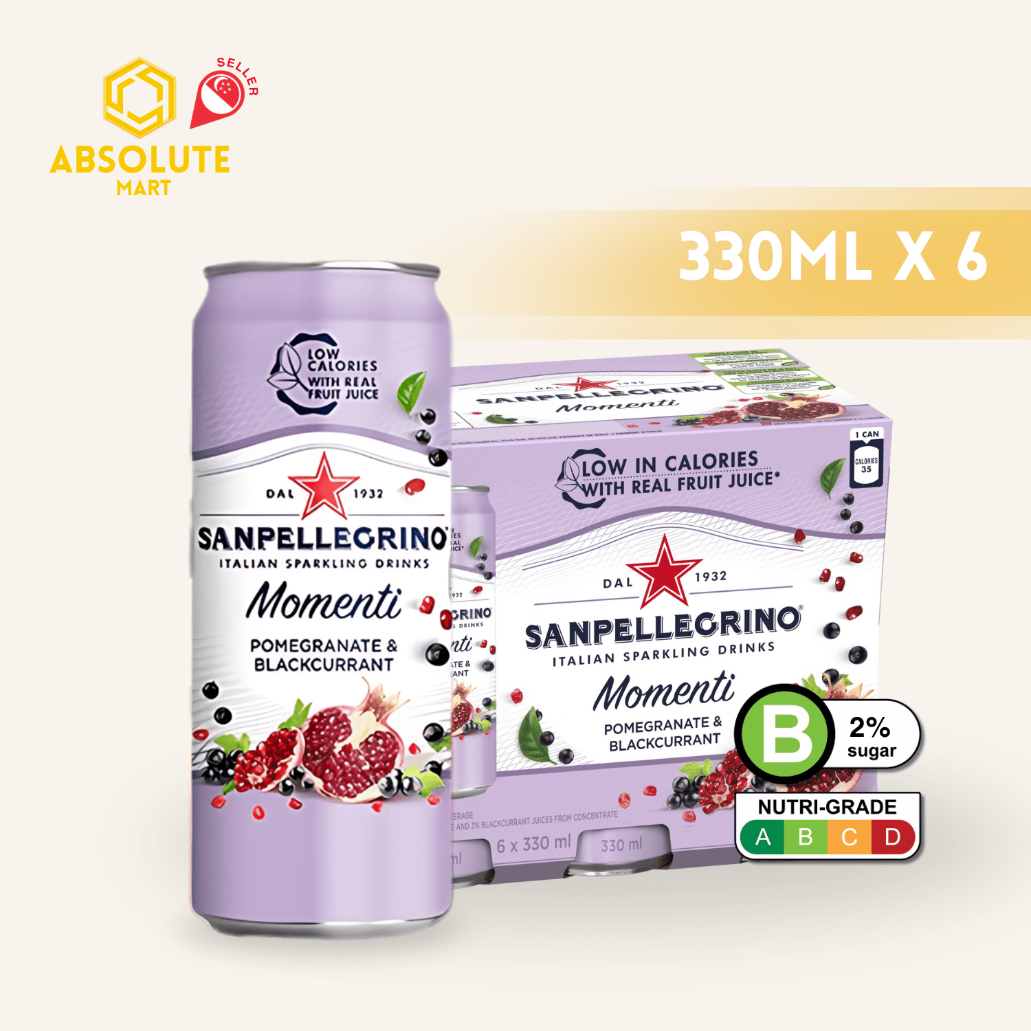 [SINGLE PACK] SAN PELLEGRINO MOMENTI POMEGRANATE & BLACKCURRANT 330ML X 6 (CAN) - ABSOLUTE MART[SINGLE PACK] SAN PELLEGRINO MOMENTI POMEGRANATE & BLACKCURRANT 330ML X 6 (CAN)Fruity Sparkling Drinks
