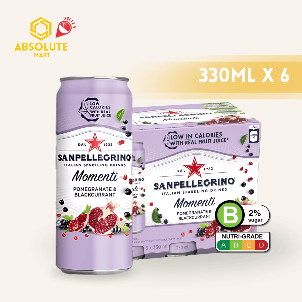 [SINGLE PACK] SAN PELLEGRINO MOMENTI POMEGRANATE & BLACKCURRANT 330ML X 6 (CAN) - ABSOLUTE MART[SINGLE PACK] SAN PELLEGRINO MOMENTI POMEGRANATE & BLACKCURRANT 330ML X 6 (CAN)Fruity Sparkling Drinks
