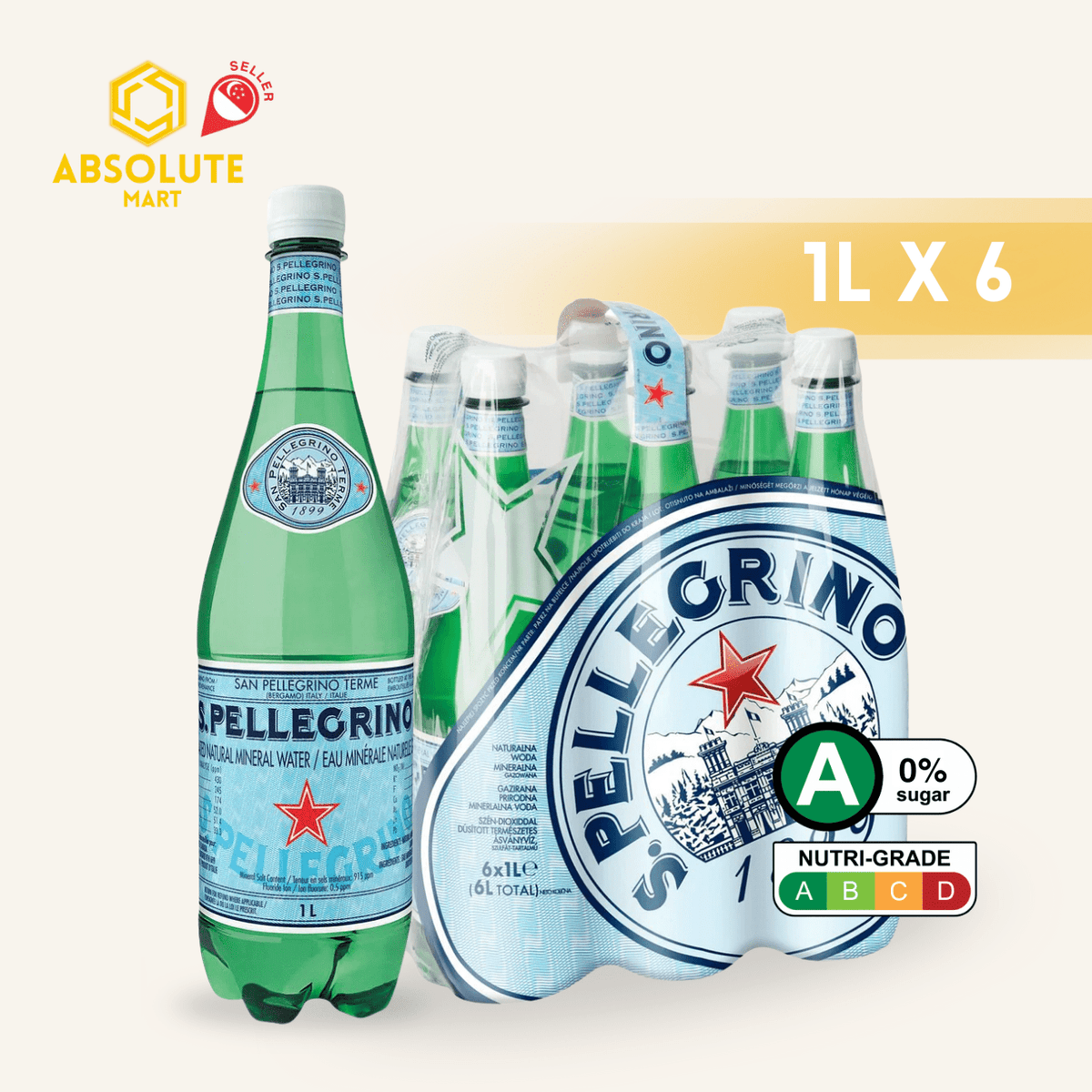 [SINGLE PACK] SAN PELLEGRINO Natural Sparkling Mineral Water 1L X 6 (BOTTLE) - ABSOLUTE MART[SINGLE PACK] SAN PELLEGRINO Natural Sparkling Mineral Water 1L X 6 (BOTTLE)Sparkling Water