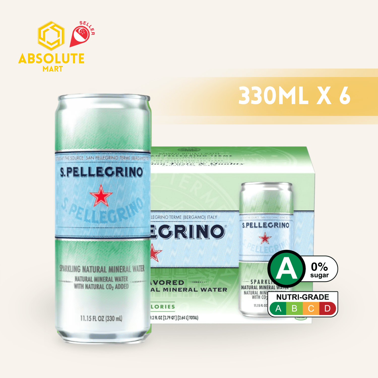 [SINGLE PACK] SAN PELLEGRINO Natural Sparkling Mineral Water 330ML X 6 (CAN) - ABSOLUTE MART[SINGLE PACK] SAN PELLEGRINO Natural Sparkling Mineral Water 330ML X 6 (CAN)Sparkling Water