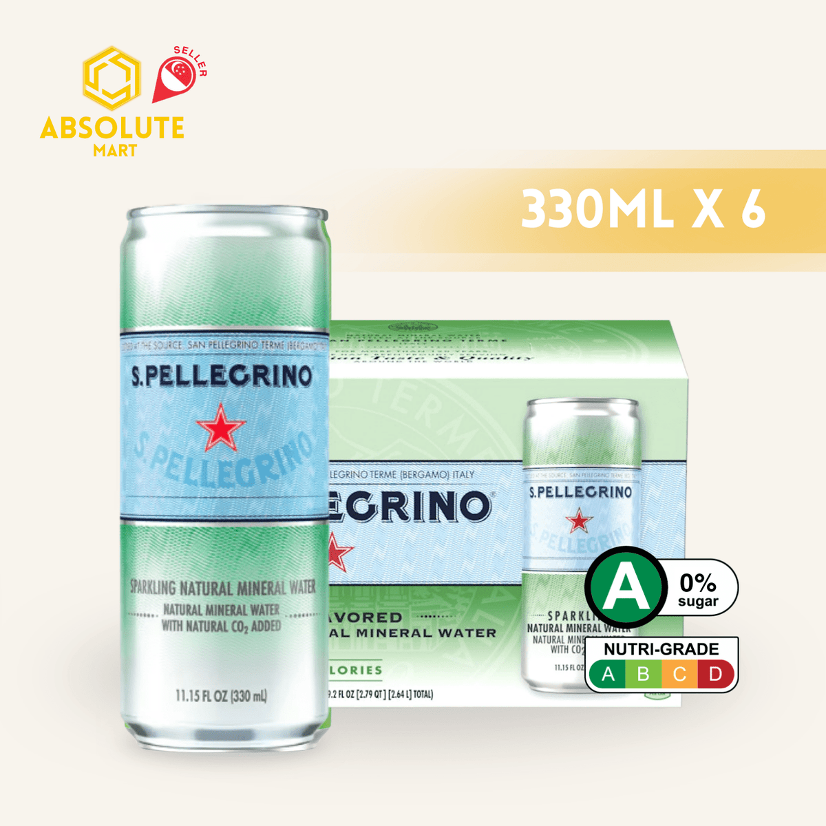 [SINGLE PACK] SAN PELLEGRINO Natural Sparkling Mineral Water 330ML X 6 (CAN) - ABSOLUTE MART[SINGLE PACK] SAN PELLEGRINO Natural Sparkling Mineral Water 330ML X 6 (CAN)Sparkling Water