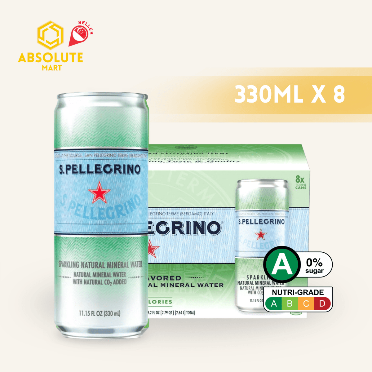 [SINGLE PACK] SAN PELLEGRINO Natural Sparkling Mineral Water 330ML X 8 (CAN) - ABSOLUTE MART[SINGLE PACK] SAN PELLEGRINO Natural Sparkling Mineral Water 330ML X 8 (CAN)Sparkling Water