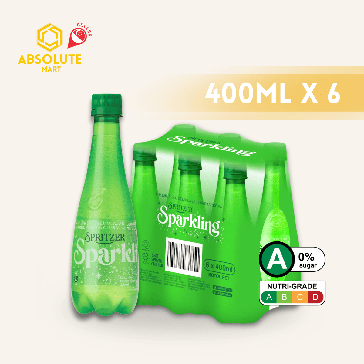 [SINGLE PACK] SPRITZER Sparkling Mineral Water 400ML X 6 (BOTTLE) - ABSOLUTE MART[SINGLE PACK] SPRITZER Sparkling Mineral Water 400ML X 6 (BOTTLE)Sparkling Water