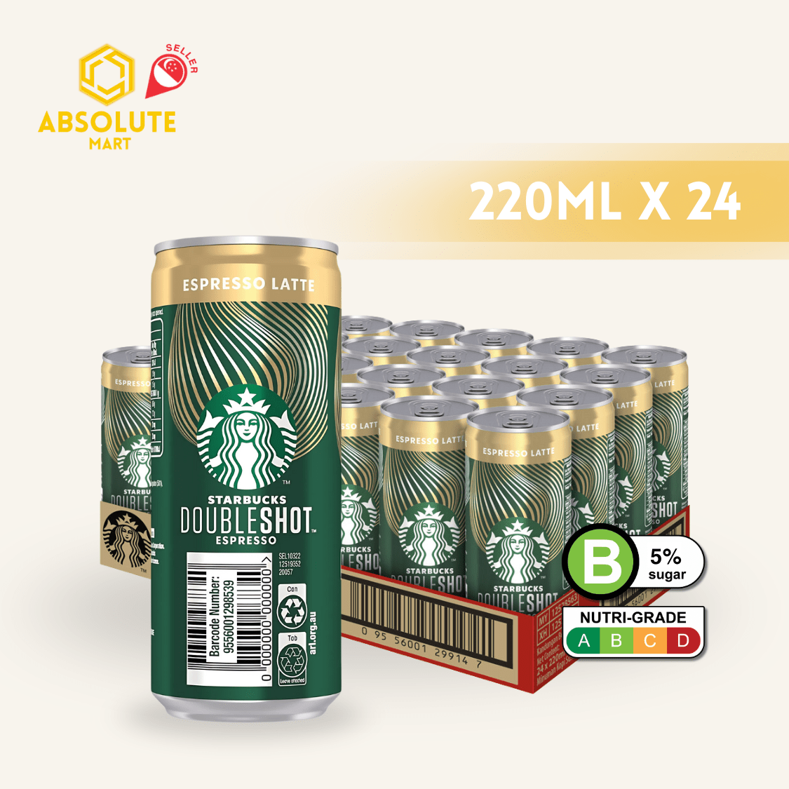 STARBUCKS Double Shot Espresso Latte 220ML X 24 (CAN) - ABSOLUTE MARTSTARBUCKS Double Shot Espresso Latte 220ML X 24 (CAN)Ready To Drink Coffee