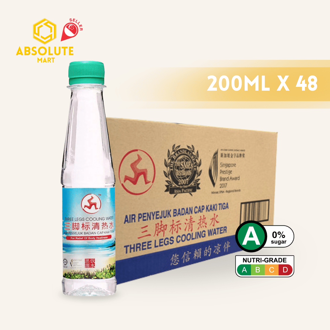 THREE LEGS Cooling Water Original 200ML X 48 (BOTTLE) - ABSOLUTE MARTTHREE LEGS Cooling Water Original 200ML X 48 (BOTTLE)Asian Drinks
