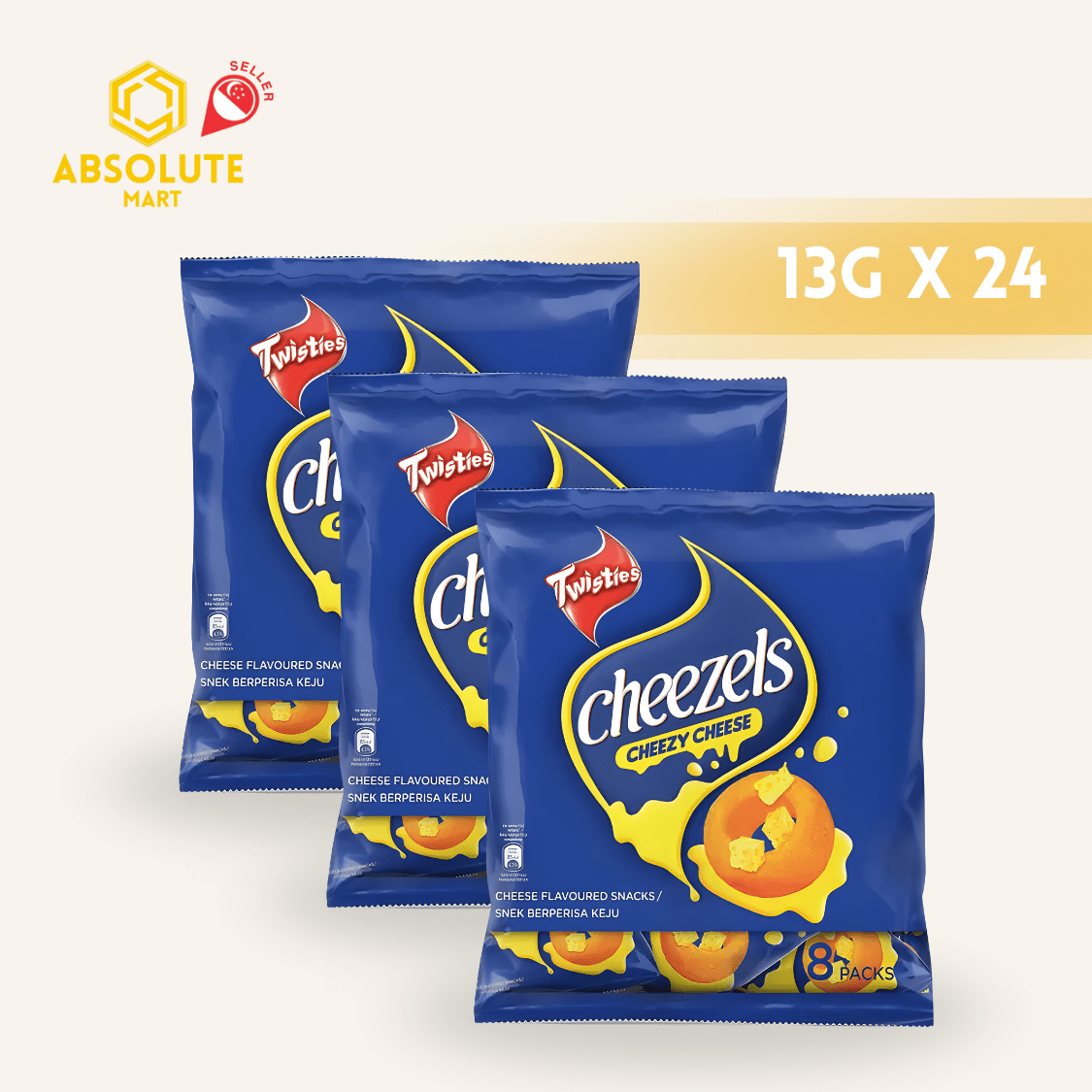 [TRIPLE BUNDLE] CHEEZELS Original 3 X 8 X 13G (PACKETS) - ABSOLUTE MART[TRIPLE BUNDLE] CHEEZELS Original 3 X 8 X 13G (PACKETS)Puffed Snacks