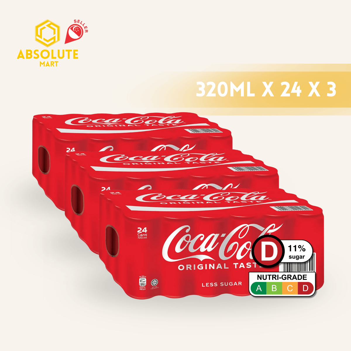 [TRIPLE BUNDLE] COKE Original Taste 320ML X 24 X 3 (CAN) - ABSOLUTE MART[TRIPLE BUNDLE] COKE Original Taste 320ML X 24 X 3 (CAN)Cola & Classic Sodas