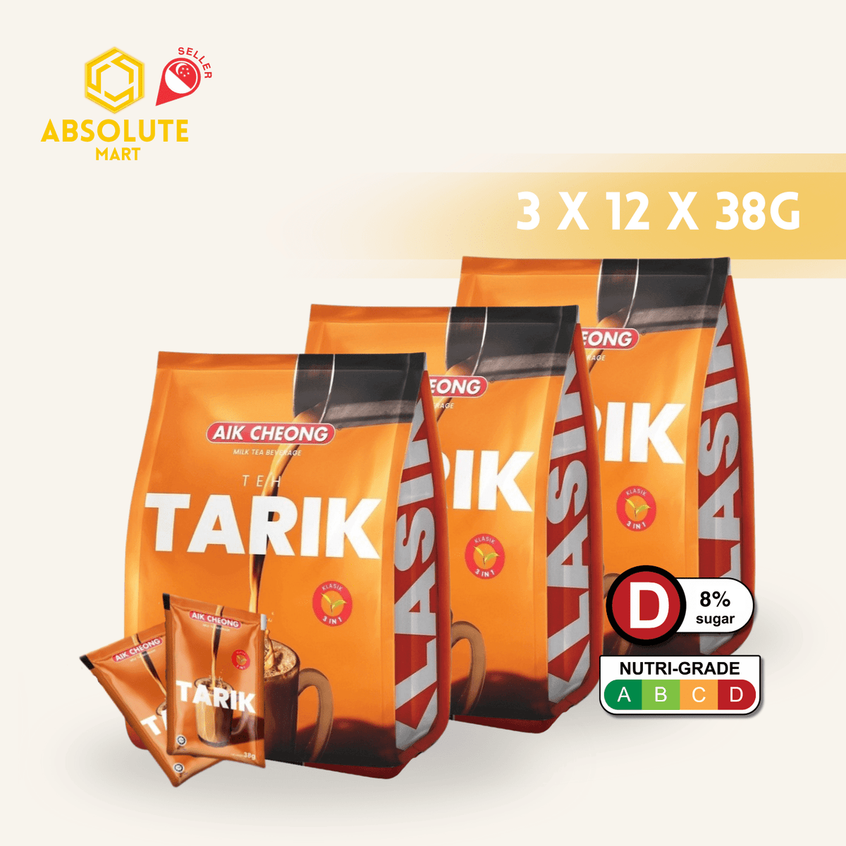 [TRIPLE PACK] AIK CHEONG Teh Tarik Classic 3 - IN - 1 3 X 12 X 38G (SACHET) - ABSOLUTE MART[TRIPLE PACK] AIK CHEONG Teh Tarik Classic 3 - IN - 1 3 X 12 X 38G (SACHET)Instant Coffees & Coffee Granules