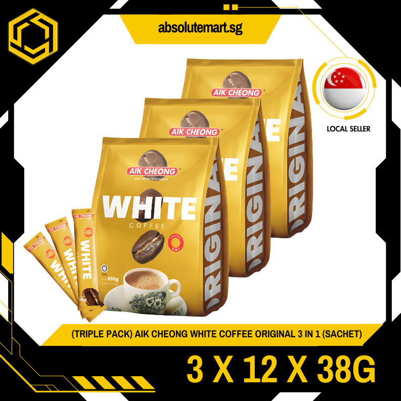 [TRIPLE PACK] AIK CHEONG White Coffee 3 - IN - 1 Original 3 X 12 X 38G (SACHET) - ABSOLUTE MART[TRIPLE PACK] AIK CHEONG White Coffee 3 - IN - 1 Original 3 X 12 X 38G (SACHET)