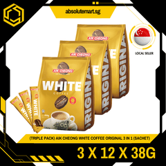 [TRIPLE PACK] AIK CHEONG White Coffee 3 - IN - 1 Original 3 X 12 X 38G (SACHET) - ABSOLUTE MART[TRIPLE PACK] AIK CHEONG White Coffee 3 - IN - 1 Original 3 X 12 X 38G (SACHET)