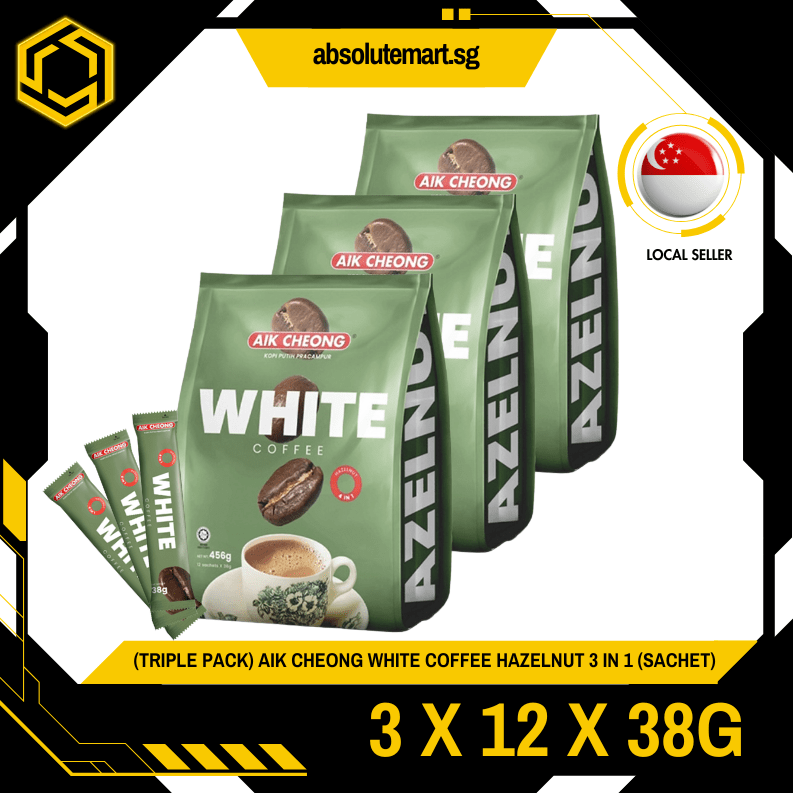 [TRIPLE PACK] AIK CHEONG White Coffee 4 - IN - 1 Hazelnut 3 X 12 X 38G (SACHET) - ABSOLUTE MART[TRIPLE PACK] AIK CHEONG White Coffee 4 - IN - 1 Hazelnut 3 X 12 X 38G (SACHET)