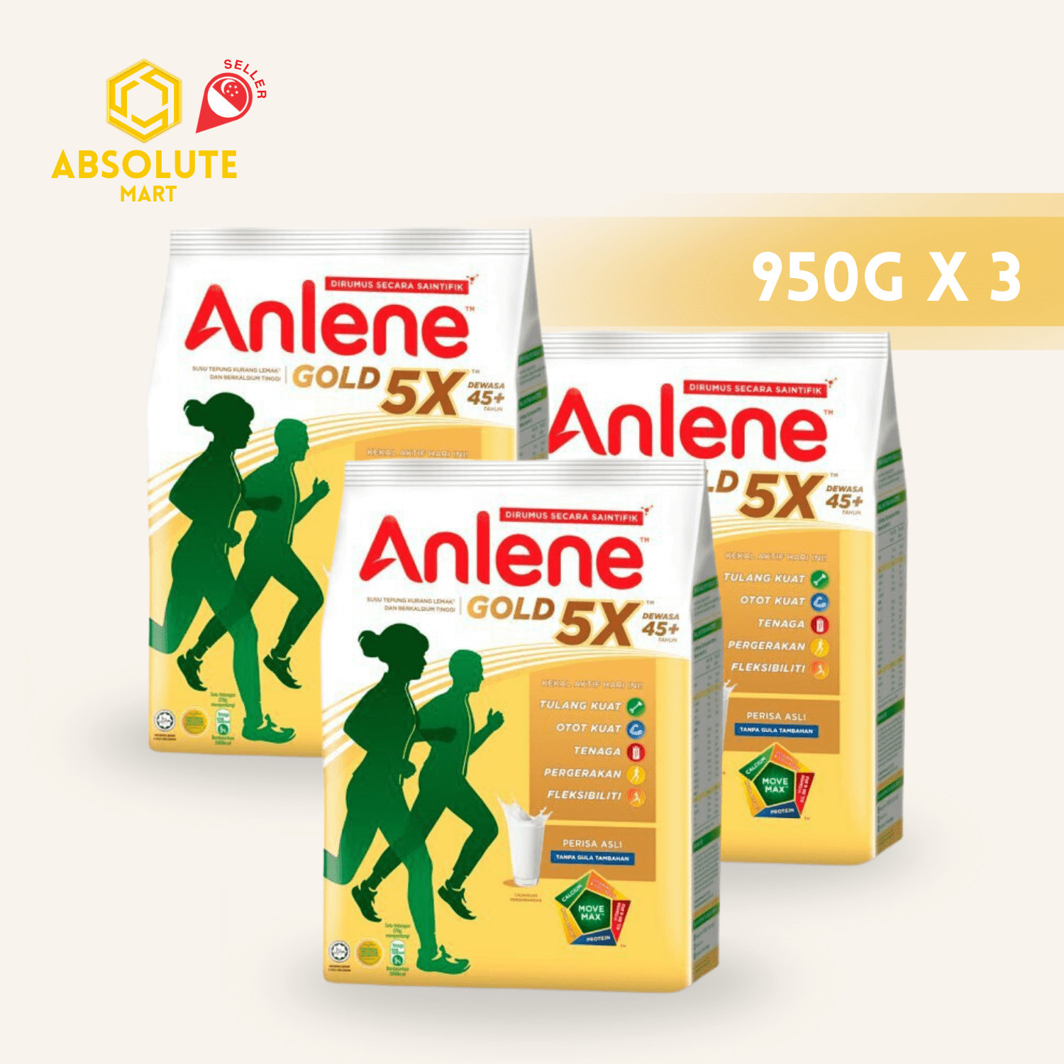 [TRIPLE PACK] ANLENE Gold 5X Actifit 950G X 3 (PACKETS) - ABSOLUTE MART[TRIPLE PACK] ANLENE Gold 5X Actifit 950G X 3 (PACKETS)Powdered Milk