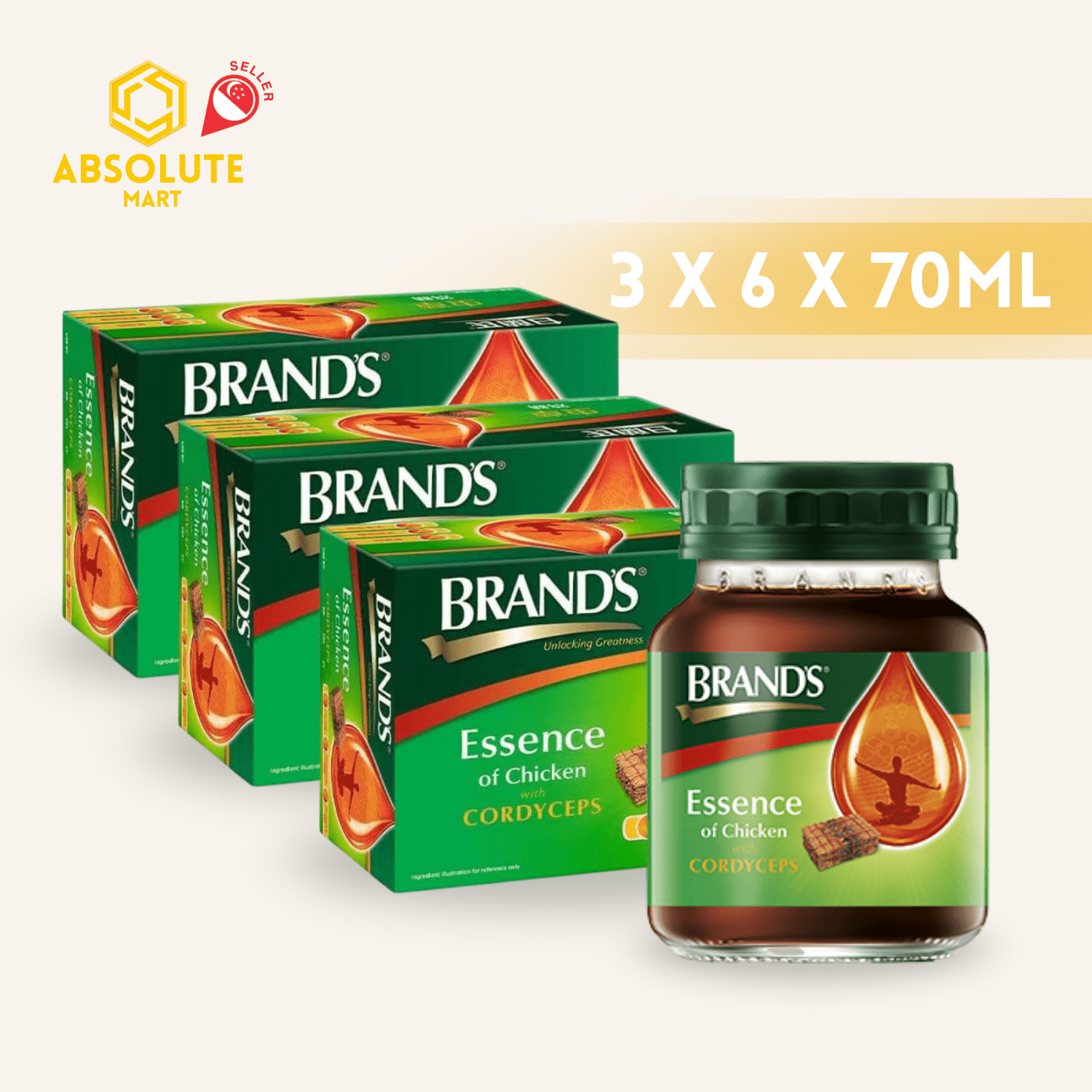 [TRIPLE PACK] BRAND'S Essence of Chicken Cordyceps 70ML X 18 (BOTTLE) - ABSOLUTE MART[TRIPLE PACK] BRAND'S Essence of Chicken Cordyceps 70ML X 18 (BOTTLE)Brands Essence