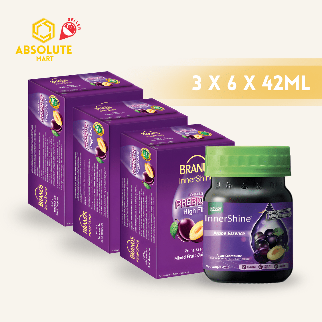 [TRIPLE PACK] BRAND'S Innershine Prune Essence with Vit E12 42ML X 6 X 3 Pack (GLASS) - ABSOLUTE MART[TRIPLE PACK] BRAND'S Innershine Prune Essence with Vit E12 42ML X 6 X 3 Pack (GLASS)Brands Essence