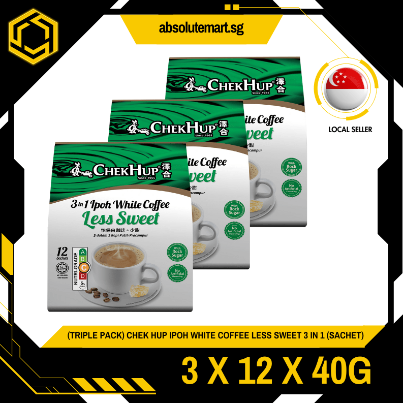 [TRIPLE PACK] CHEK HUP Ipoh White Coffee Less Sweet 3 - IN - 1 3 X 12 X 40G (SACHET) - ABSOLUTE MART[TRIPLE PACK] CHEK HUP Ipoh White Coffee Less Sweet 3 - IN - 1 3 X 12 X 40G (SACHET)