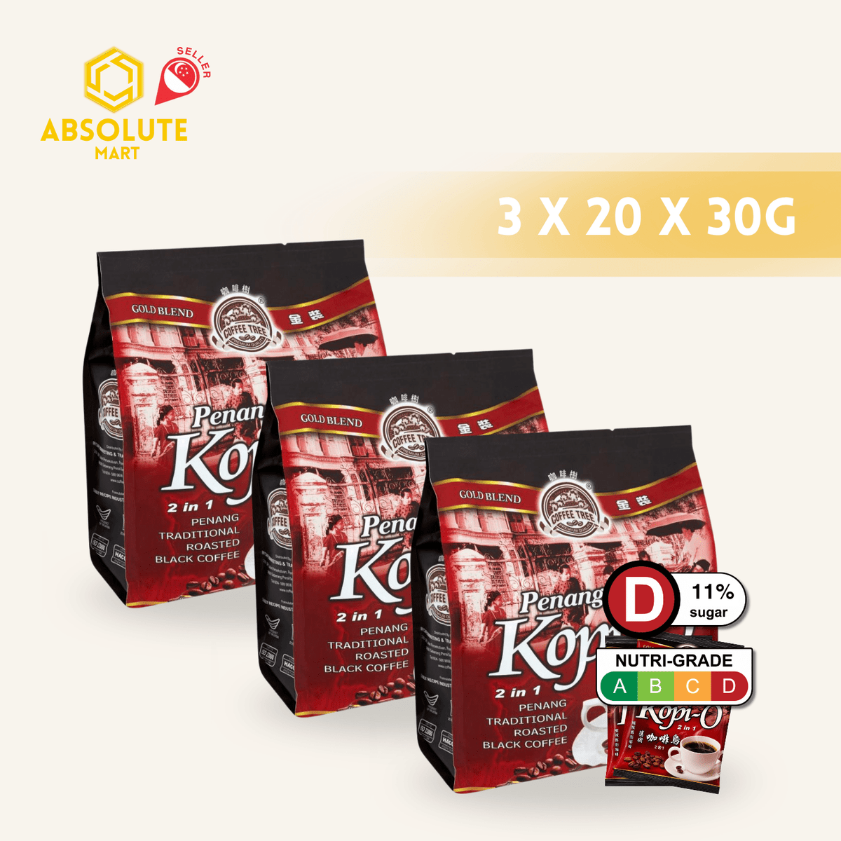 [TRIPLE PACK] COFFEE TREE Kopi O 2-IN-1 30G X 20S X 3 (SACHET) - ABSOLUTE MART[TRIPLE PACK] COFFEE TREE Kopi O 2-IN-1 30G X 20S X 3 (SACHET)Instant Coffees & Coffee Granules
