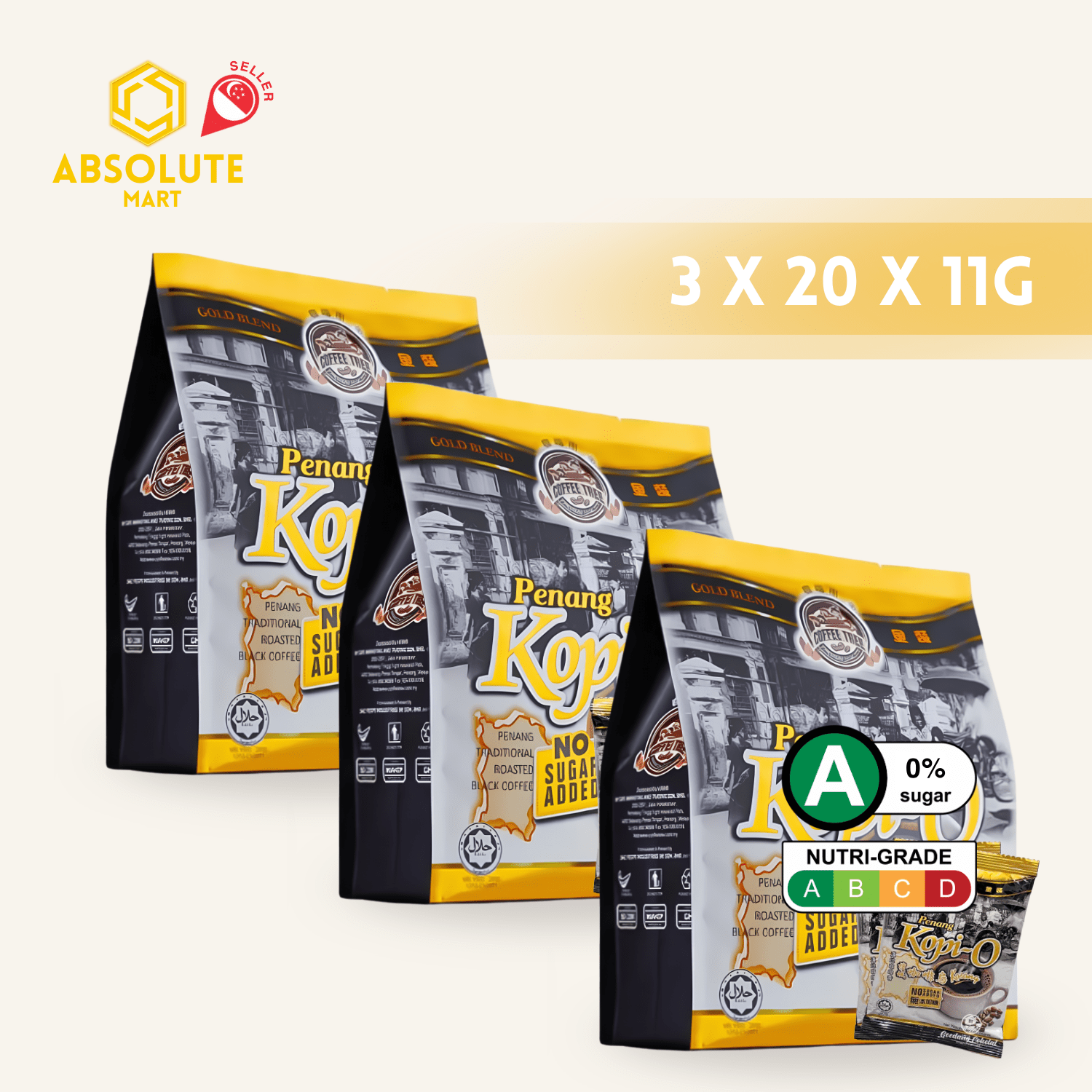 [TRIPLE PACK] COFFEE TREE Kopi O Kosong No Sugar 11G X 20S X 3 (SACHET) - ABSOLUTE MART[TRIPLE PACK] COFFEE TREE Kopi O Kosong No Sugar 11G X 20S X 3 (SACHET)Instant Coffees & Coffee Granules