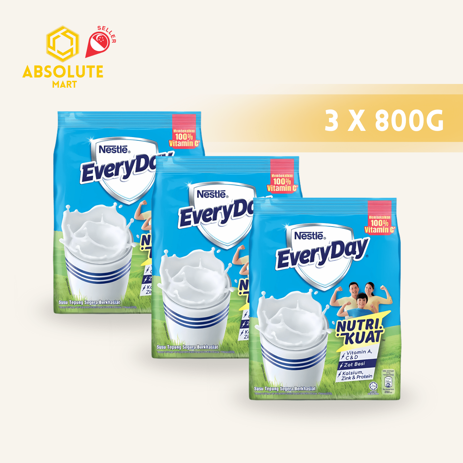 [TRIPLE PACK] EVERYDAY Full Cream Milk Powder Refill Pack 800G X 3 (PACKETS) - ABSOLUTE MART[TRIPLE PACK] EVERYDAY Full Cream Milk Powder Refill Pack 800G X 3 (PACKETS)Powdered Milk