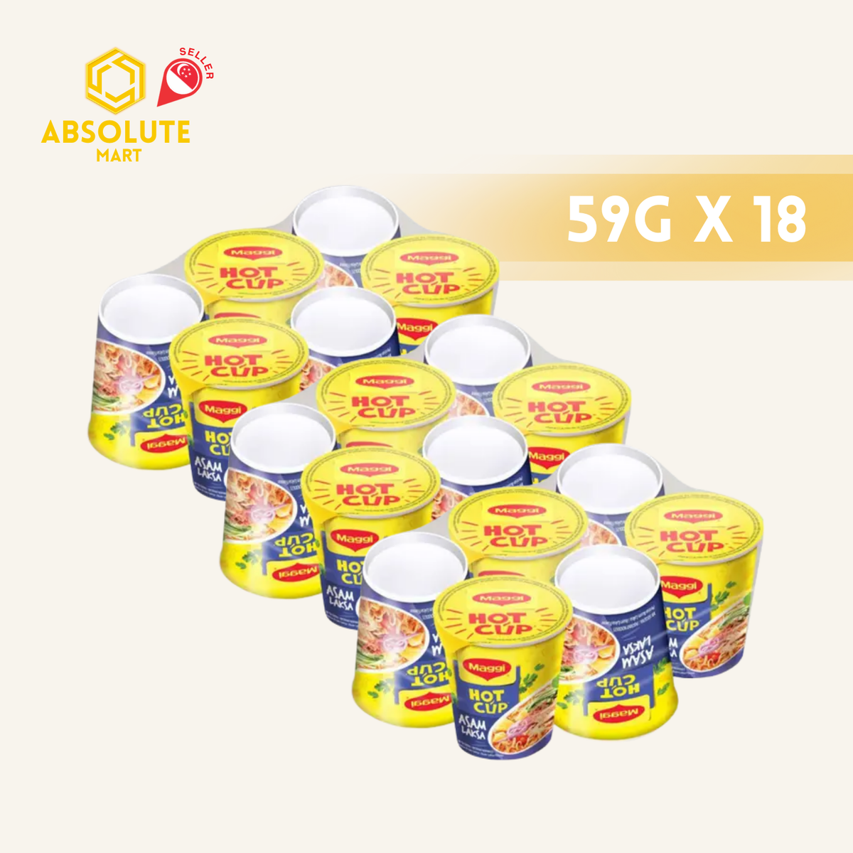 [TRIPLE PACK] MAGGI Asam Laksa HOT CUP Noodles 61G X 6 X 3 (CUPS) - ABSOLUTE MART[TRIPLE PACK] MAGGI Asam Laksa HOT CUP Noodles 61G X 6 X 3 (CUPS)Instant Noodles