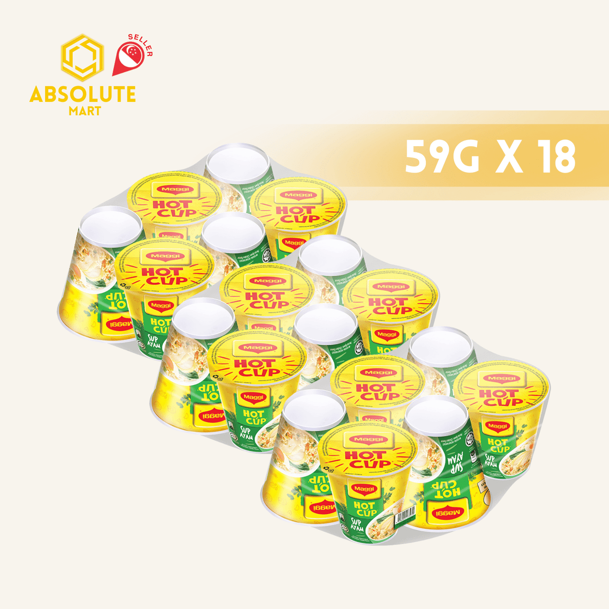 [TRIPLE PACK] MAGGI Chicken HOT CUP Noodles 61G X 6 X 3 (CUPS) - ABSOLUTE MART[TRIPLE PACK] MAGGI Chicken HOT CUP Noodles 61G X 6 X 3 (CUPS)Instant Noodles