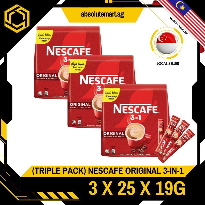 [TRIPLE PACK] NESCAFE ORIGINAL 3 IN 1 3 PACK X 25 STICKS X 19G - ABSOLUTE MART[TRIPLE PACK] NESCAFE ORIGINAL 3 IN 1 3 PACK X 25 STICKS X 19G