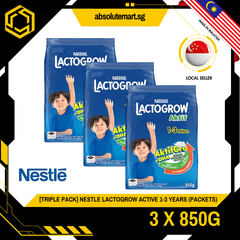[TRIPLE PACK] NESTLE Lactogrow Active 1 - 3 Years 850G X 3 (PACKETS) - ABSOLUTE MART[TRIPLE PACK] NESTLE Lactogrow Active 1 - 3 Years 850G X 3 (PACKETS)
