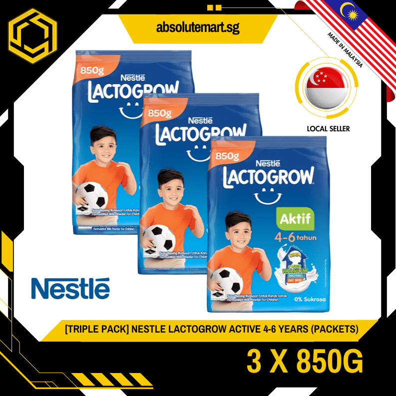 [TRIPLE PACK] NESTLE Lactogrow Active 4 - 6 Years 850G X 3 (PACKETS) - ABSOLUTE MART[TRIPLE PACK] NESTLE Lactogrow Active 4 - 6 Years 850G X 3 (PACKETS)