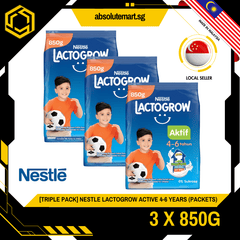 [TRIPLE PACK] NESTLE Lactogrow Active 4 - 6 Years 850G X 3 (PACKETS) - ABSOLUTE MART[TRIPLE PACK] NESTLE Lactogrow Active 4 - 6 Years 850G X 3 (PACKETS)