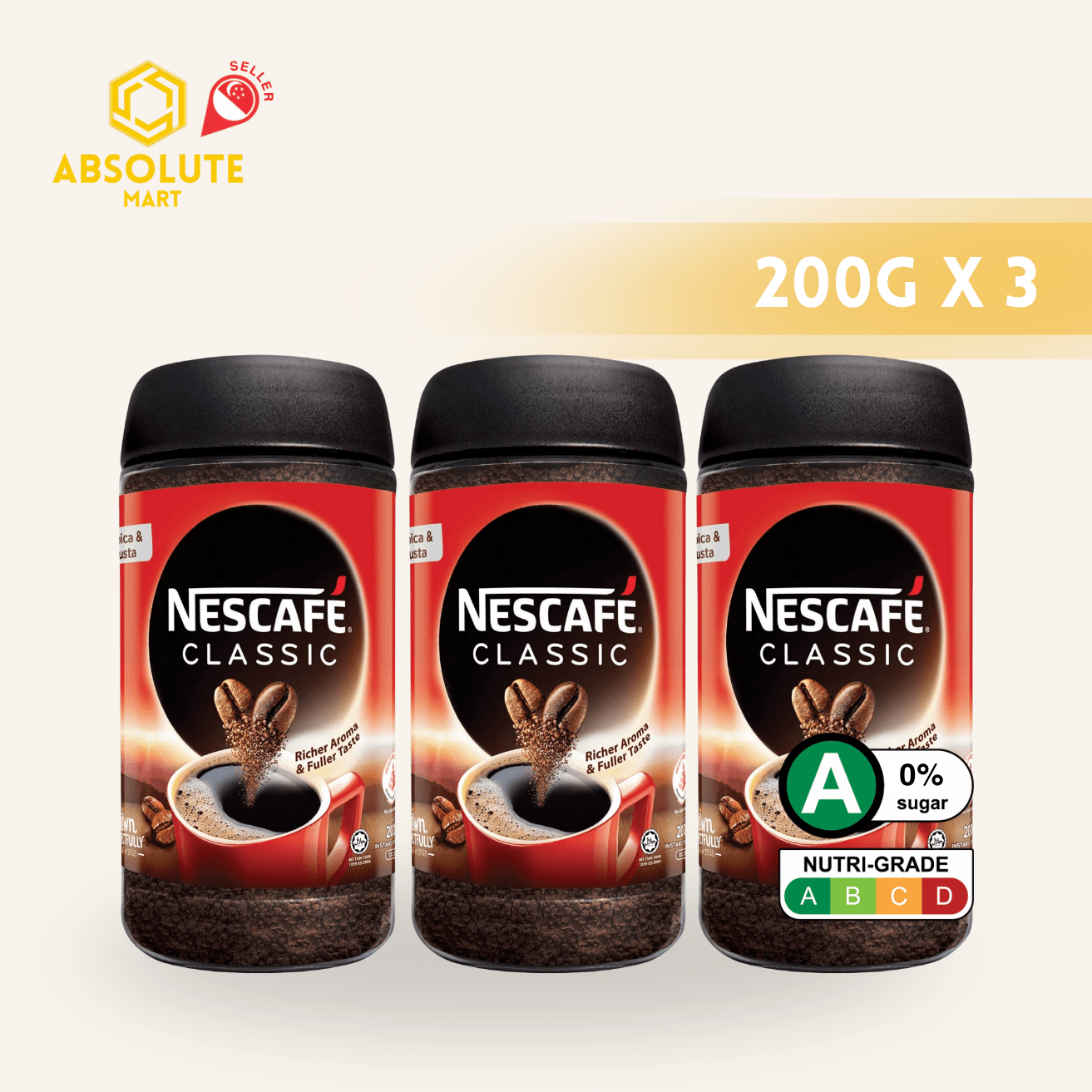 [TRIPLE PACK] NESTLE Nescafe Classic 200G X 3 (GLASS) - ABSOLUTE MART[TRIPLE PACK] NESTLE Nescafe Classic 200G X 3 (GLASS)Instant Coffees & Coffee Granules