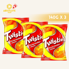 [TRIPLE PACK] TWISTIES Cheeky Cheddar Cheese 140G X 3 (PACKETS) - ABSOLUTE MART[TRIPLE PACK] TWISTIES Cheeky Cheddar Cheese 140G X 3 (PACKETS)Corn Chips