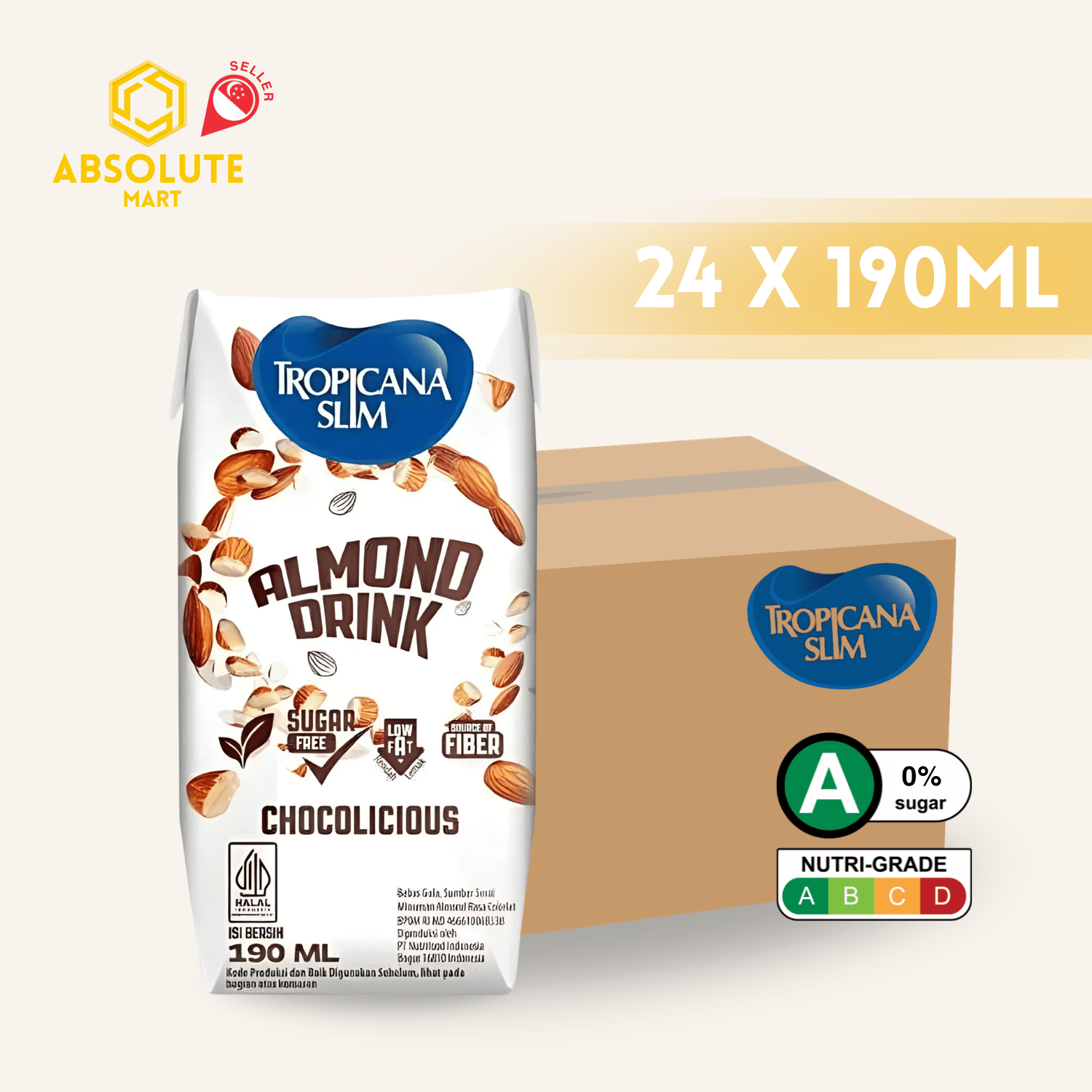 TROPICANA SLIM Almond Chocolate 190ML X 24 (TETRA) - ABSOLUTE MARTTROPICANA SLIM Almond Chocolate 190ML X 24 (TETRA)Dairy Milk