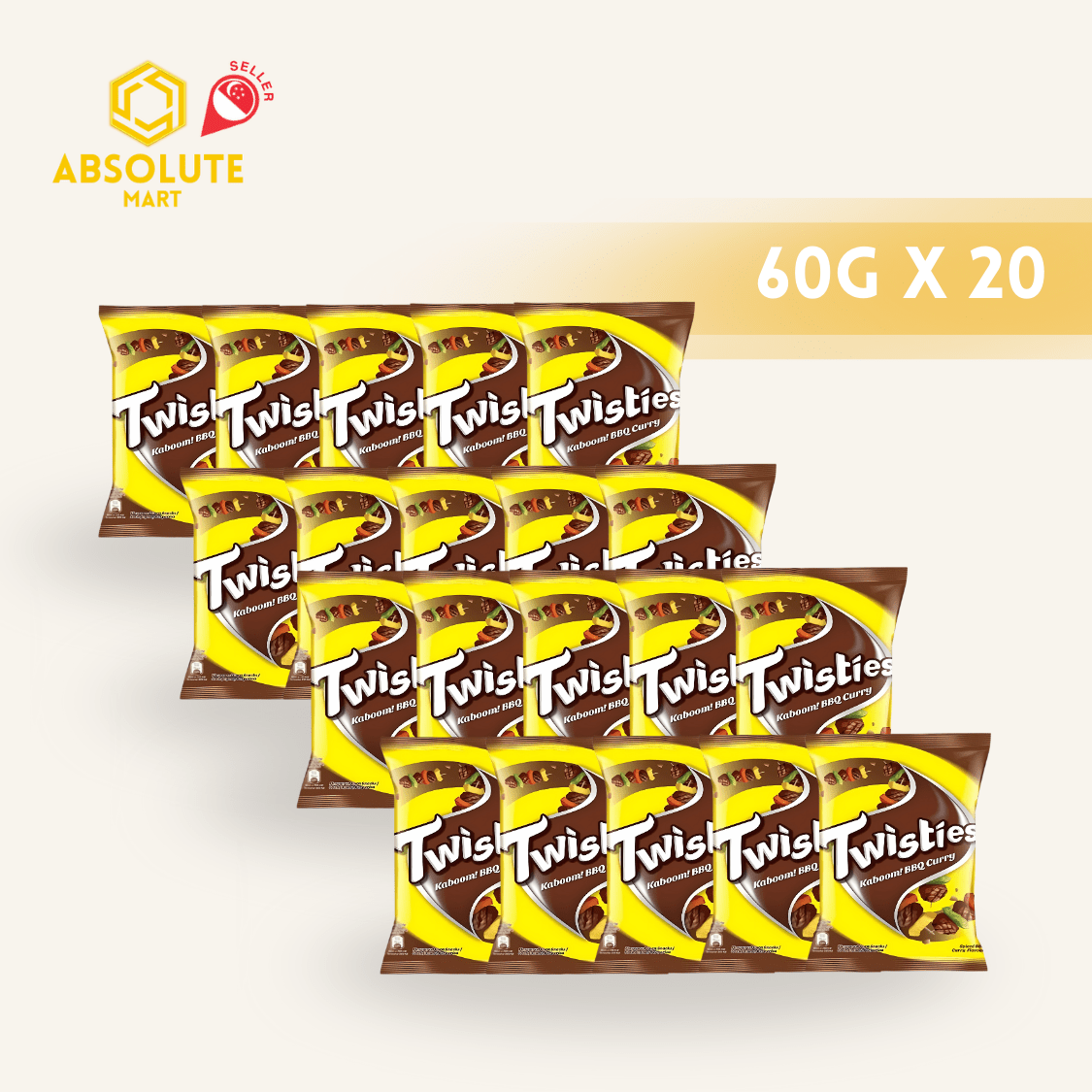 [TWIN BUNDLE] TWISTIES BBQ Curry 60G X 10 X 2 (PACKETS) - ABSOLUTE MART[TWIN BUNDLE] TWISTIES BBQ Curry 60G X 10 X 2 (PACKETS)Corn Chips