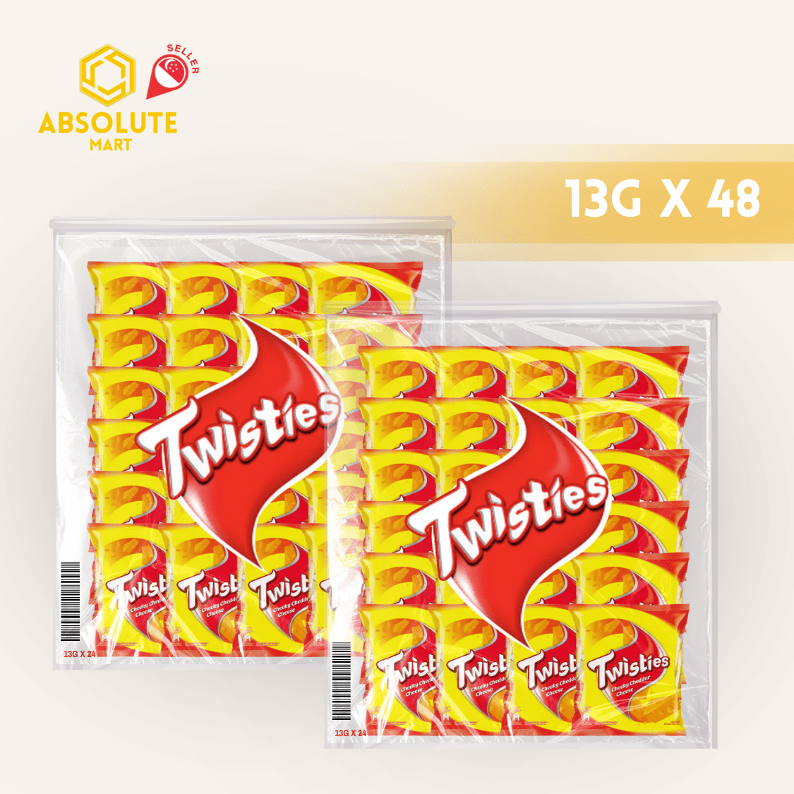 [TWIN BUNDLE] TWISTIES Cheddar Cheese 13G X 24 X 2 (PACKETS) - ABSOLUTE MART[TWIN BUNDLE] TWISTIES Cheddar Cheese 13G X 24 X 2 (PACKETS)Corn Chips