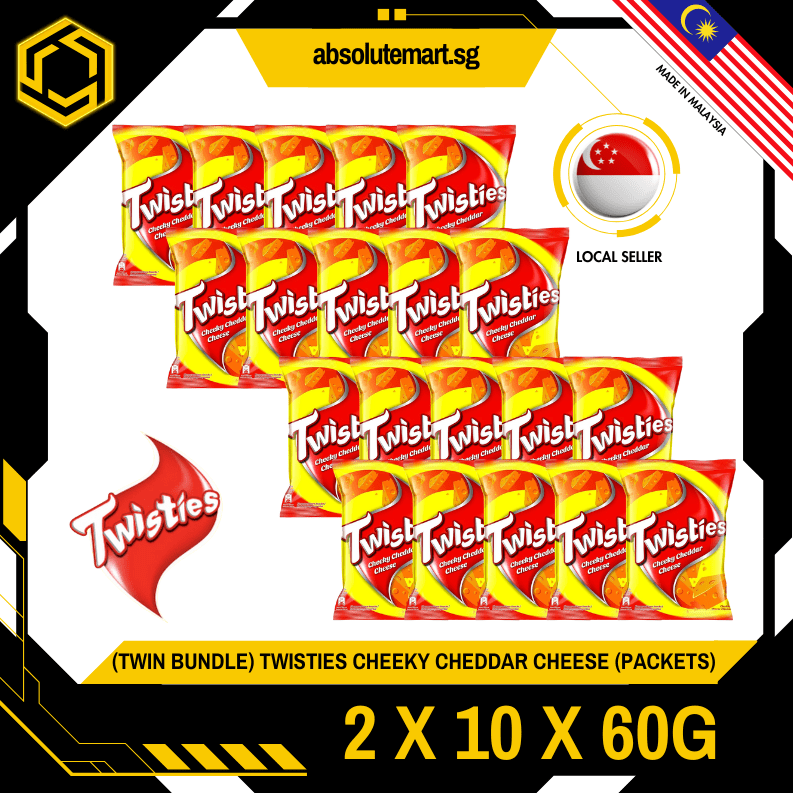 [TWIN BUNDLE] TWISTIES Cheeky Cheddar Cheese 60G X 10 X 2 (PACKETS) - ABSOLUTE MART[TWIN BUNDLE] TWISTIES Cheeky Cheddar Cheese 60G X 10 X 2 (PACKETS)