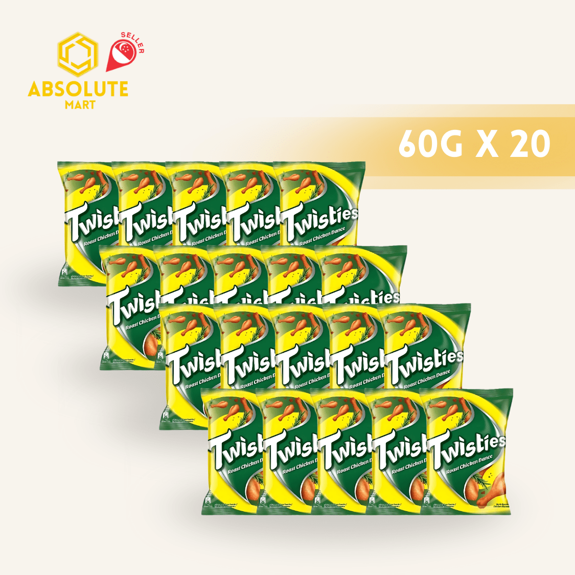 [TWIN BUNDLE] TWISTIES Roasted Chicken Dance 60G X 10 X 2 (PACKETS) - ABSOLUTE MART[TWIN BUNDLE] TWISTIES Roasted Chicken Dance 60G X 10 X 2 (PACKETS)Corn Chips