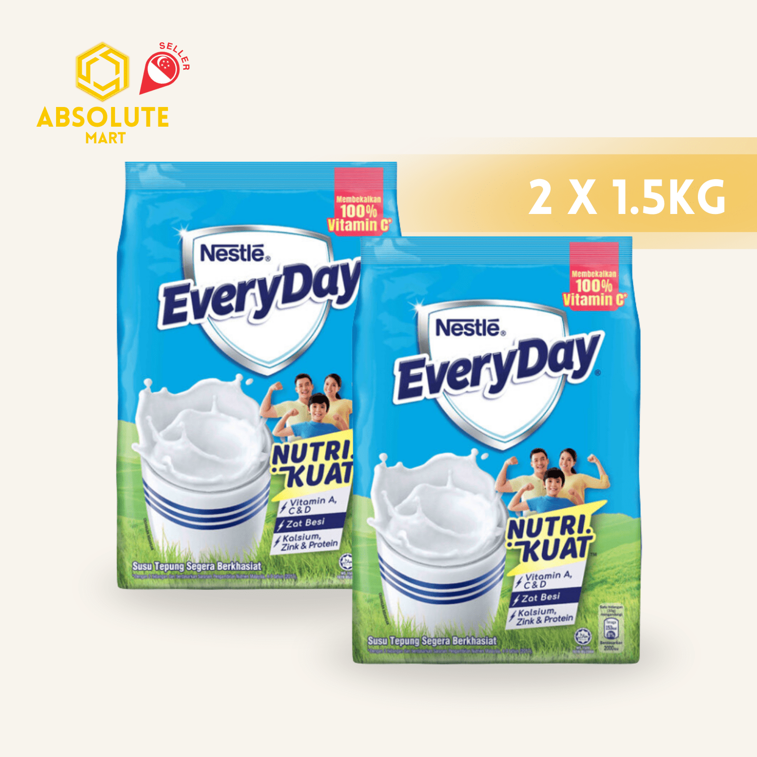[TWIN PACK] EVERYDAY Full Cream Milk Powder Refill Pack 1.5KG X 2 (PACKETS) - ABSOLUTE MART[TWIN PACK] EVERYDAY Full Cream Milk Powder Refill Pack 1.5KG X 2 (PACKETS)Powdered Milk