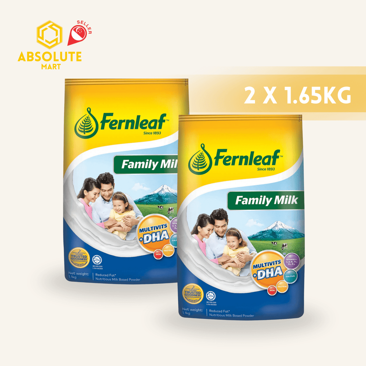 [TWIN PACK] FERNLEAF Family Milk Powder Refill 1.65KG X 2 (PACKETS) - ABSOLUTE MART[TWIN PACK] FERNLEAF Family Milk Powder Refill 1.65KG X 2 (PACKETS)Powdered Milk