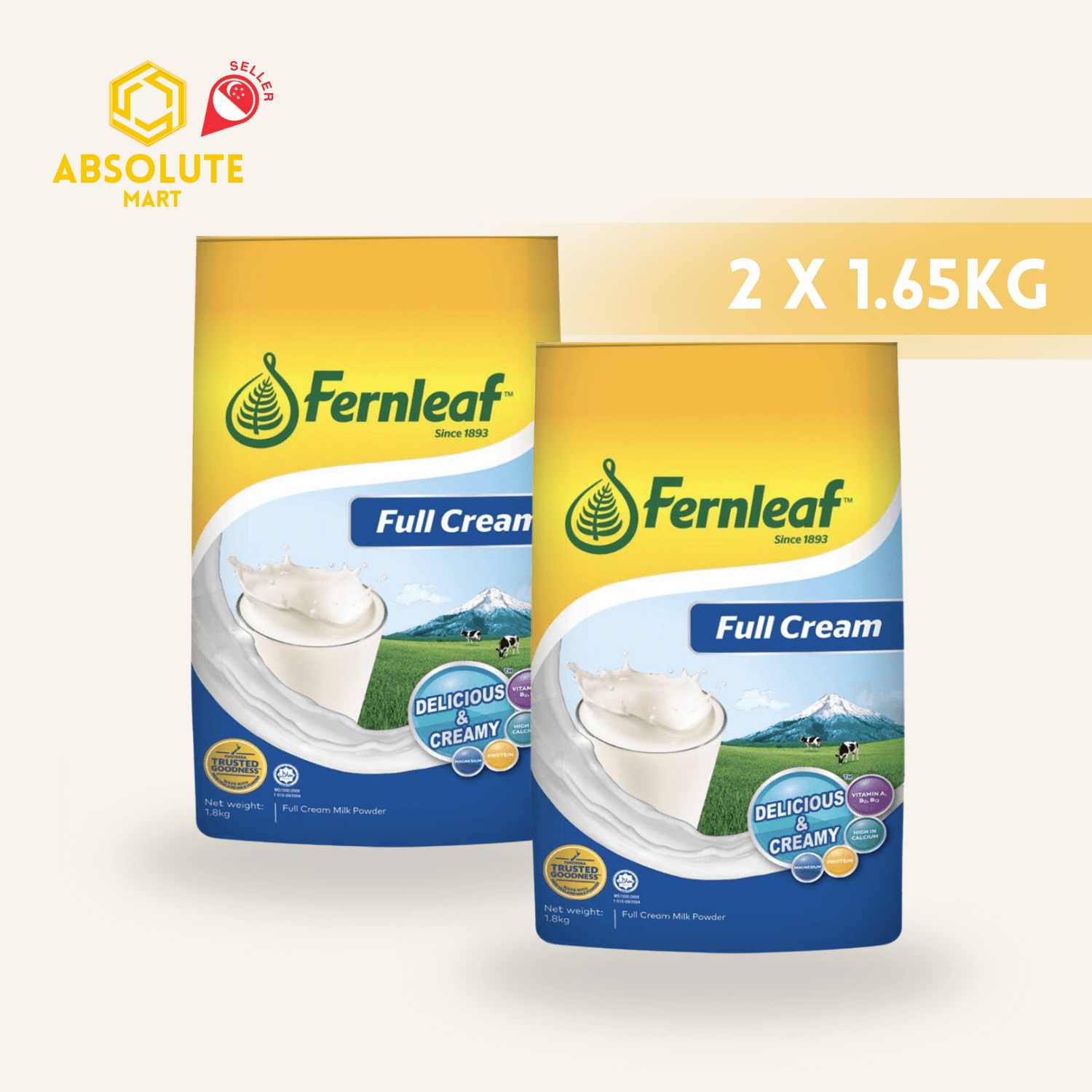 [TWIN PACK] FERNLEAF Full Cream Milk Powder Refill 1.65KG X 2 (PACKETS) - ABSOLUTE MART[TWIN PACK] FERNLEAF Full Cream Milk Powder Refill 1.65KG X 2 (PACKETS)Powdered Milk