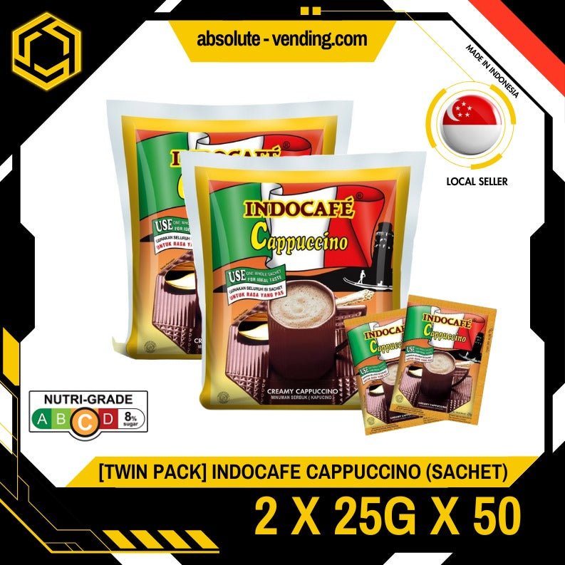[TWIN PACK] INDOCAFE Cappuccino 2 Pack X 50 X 25G (SACHET) - ABSOLUTE MART[TWIN PACK] INDOCAFE Cappuccino 2 Pack X 50 X 25G (SACHET)