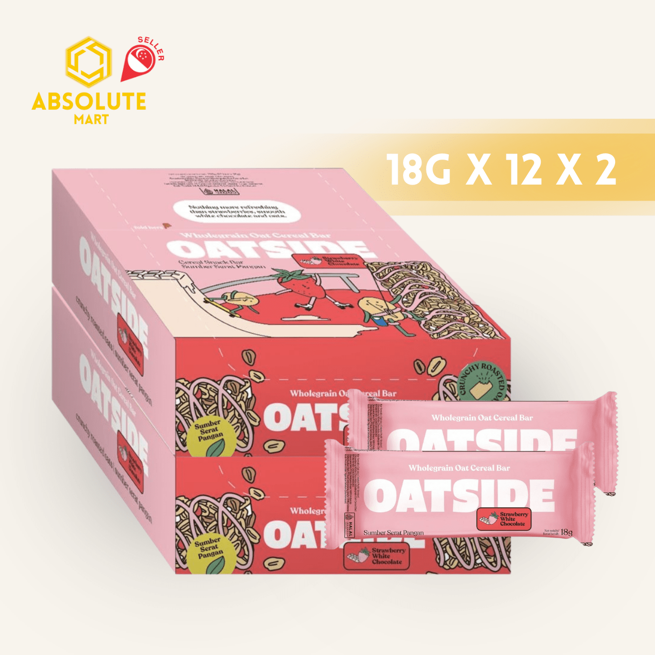 [TWIN PACK] OATSIDE Strawberry Wholegrain Cereal Bar 2 Pack X 12 X 18G - ABSOLUTE MART[TWIN PACK] OATSIDE Strawberry Wholegrain Cereal Bar 2 Pack X 12 X 18GCereal & Snacks Bars