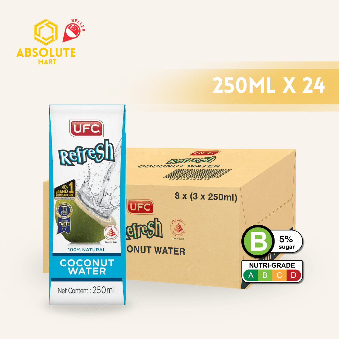 UFC Refresh 100% Coconut Water 250ML X 24 (TETRA) - ABSOLUTE MARTUFC Refresh 100% Coconut Water 250ML X 24 (TETRA)Coconut Water