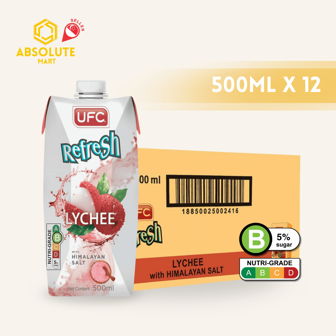 UFC Refresh Lychee Himalayan Salt 500ML X 12 (TETRA) - ABSOLUTE MARTUFC Refresh Lychee Himalayan Salt 500ML X 12 (TETRA)Coconut Water