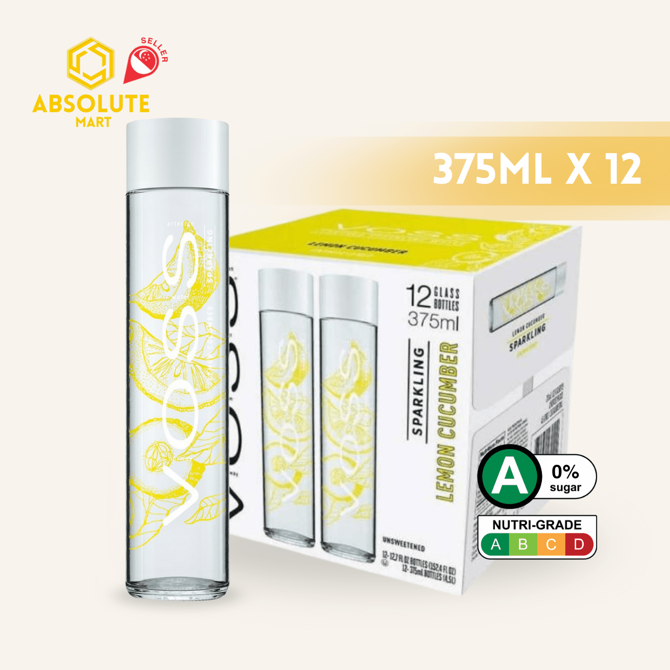 VOSS Cucumber & Lemon Natural Sparkling Water SUGAR FREE 375ML X 12 (GLASS) - ABSOLUTE MARTVOSS Cucumber & Lemon Natural Sparkling Water SUGAR FREE 375ML X 12 (GLASS)Flavoured Sparkling Drinks