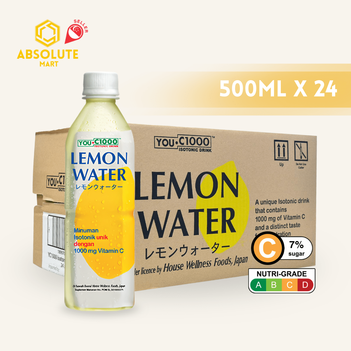 YOU C1000 Lemon Isotonic Water 500ML X 24 (BOTTLE) - ABSOLUTE MARTYOU C1000 Lemon Isotonic Water 500ML X 24 (BOTTLE)Vitamin Water
