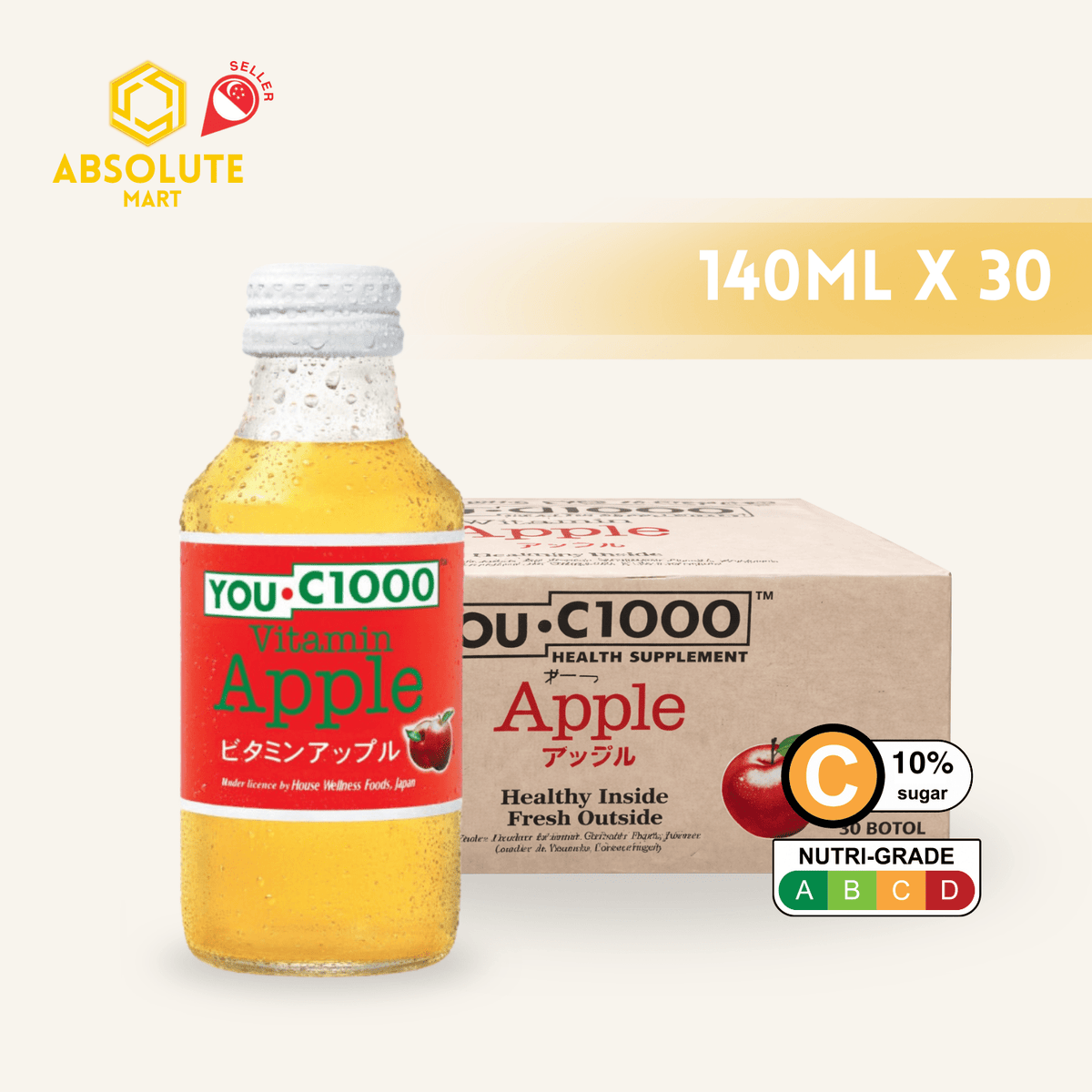 YOU C1000 Vitamin Apple140ML X 30 (BOTTLE) - ABSOLUTE MARTYOU C1000 Vitamin Apple140ML X 30 (BOTTLE)Vitamin Water
