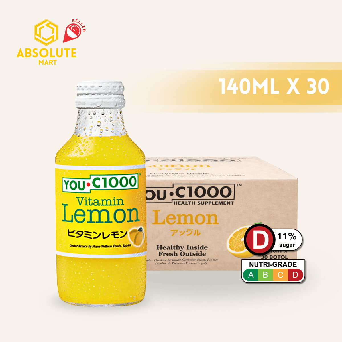 YOU C1000 Vitamin Lemon 140ML X 30 (GLASS) - ABSOLUTE MARTYOU C1000 Vitamin Lemon 140ML X 30 (GLASS)Vitamin Water